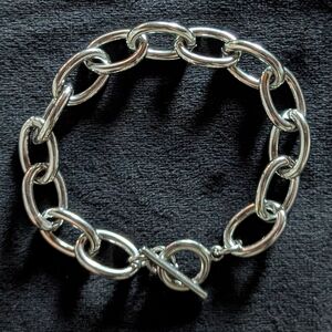 Chunky Silver Color Chain Link Toggle Clasp Bracelet Stainless Steel